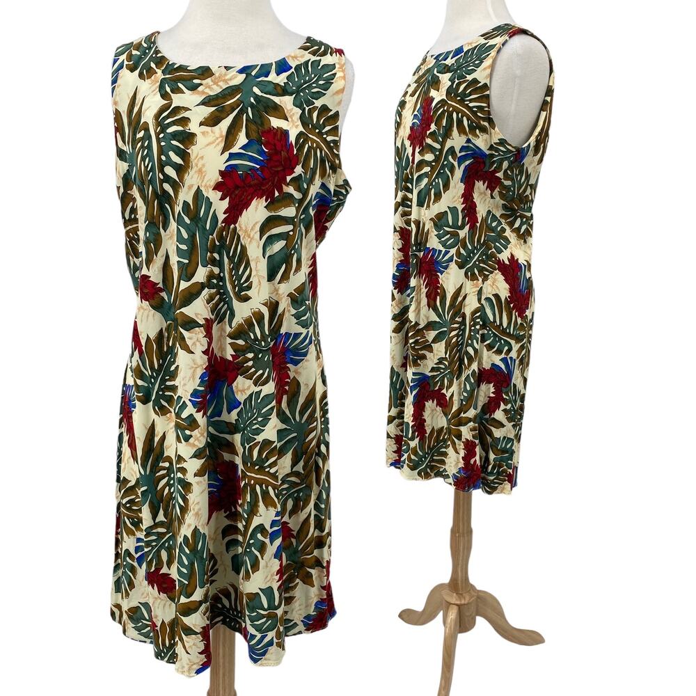 Vintage Hilo Hattie Shift Dress Hawaiian Floral Print Boatneck Coverup Womens XL